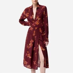 NEW VANESSABRUNO fresh silk-blend shirt dress in bordeaux